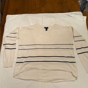 Cream Sweater with Navy Stripes
